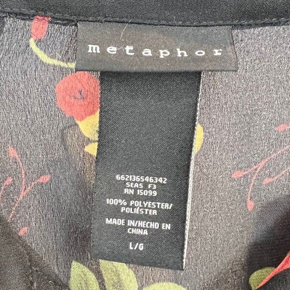 METAPHOR Womens Size L Floral Black Button Down Semi-Sheer Blouse Beaded Collar - Picture 6 of 6
